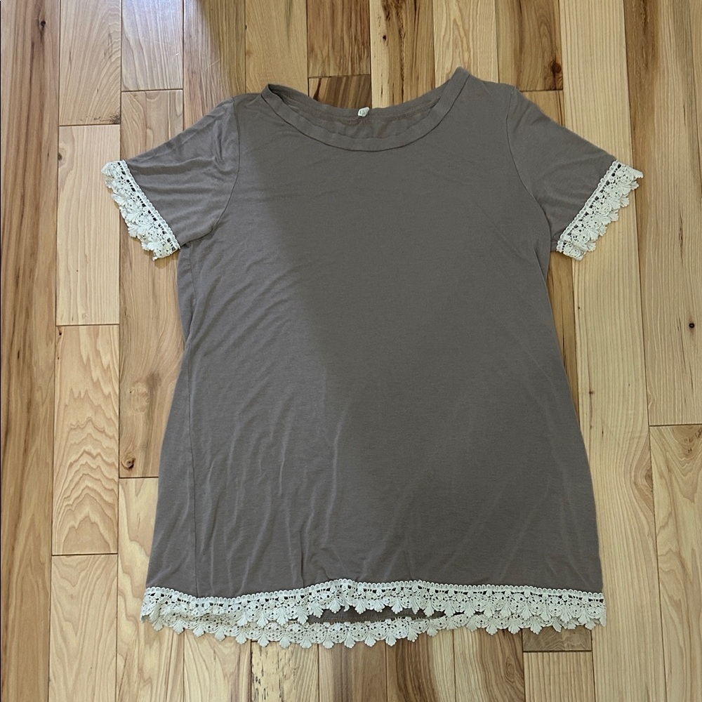 Pinkblush Taupe Lace Trim Short Sleeve Top